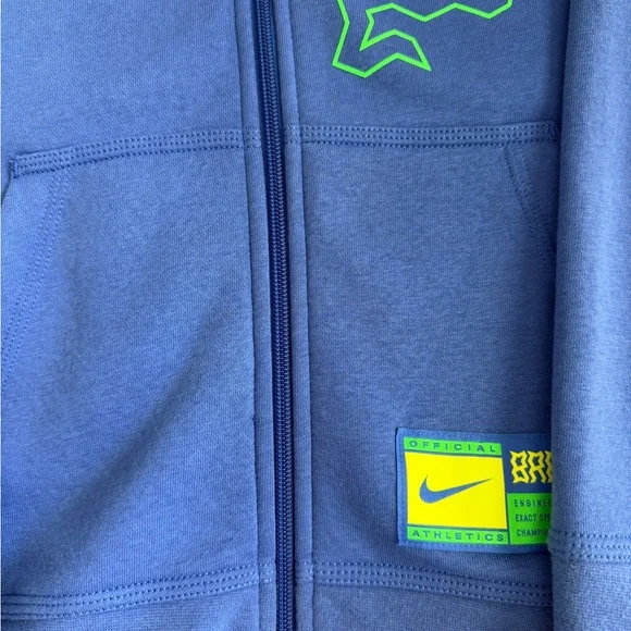 Nike Kids Royal Blue Zip-Up Hoodie with Neon Yellow & Green Accents - Picture 4 of 5